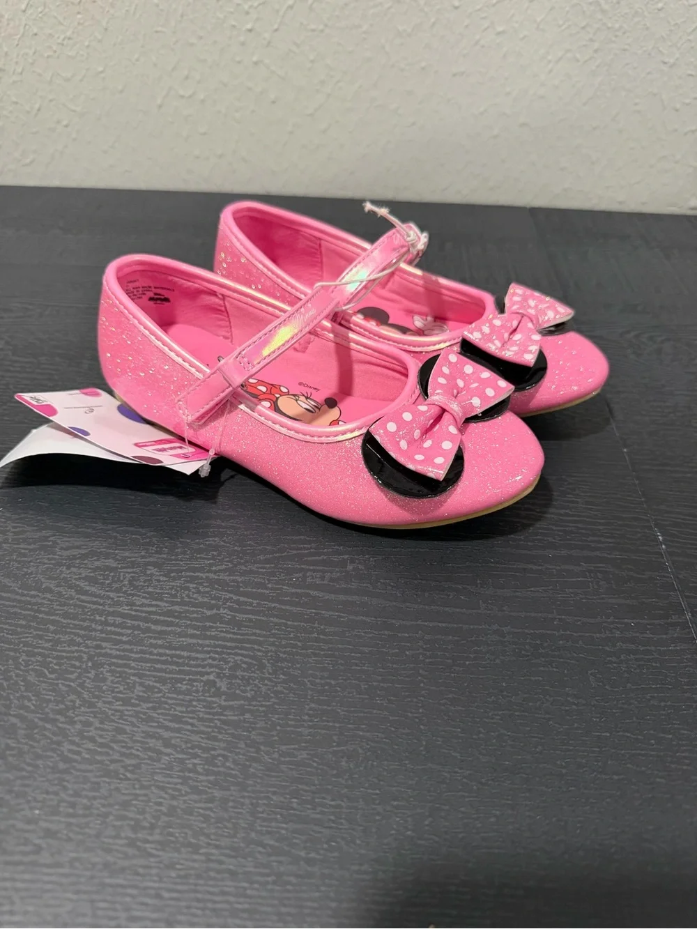 Disney Pink Minnie Mouse Glitter Bow Mary Jane Shoes Toddler Size 11